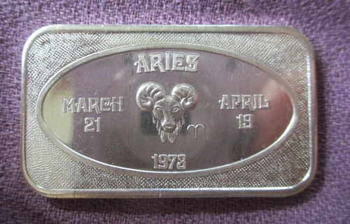 U.S.S.C.  -Aries- Mar. 21- Apr. 19 Rare  1 Troy Oz. .999 Fine Silver Bar