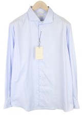 Suitsupply Men's Formal Shirt 45/17.75 Blue Cotton Extra Slim Cutaway Collar