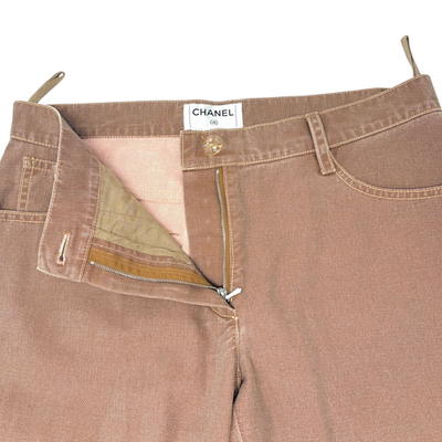 CHANEL Vintage 06P CC Mark Logo Cotton Denim Pants #36 Brown White