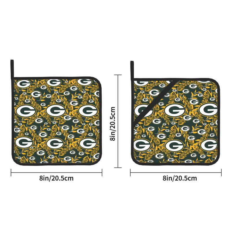 2pcs Green Bay Packers Pot Holders Sets Square Insulated Pot Mat,fans