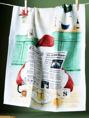 Anthropologie Breakfast With Santa Dish Towel 28  L x 21   W Set of 4 