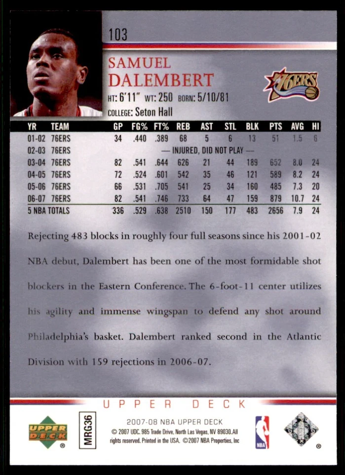2007-08 Upper Deck Championship Court Stamp #103 Samuel Dalembert - Image 2 of 2