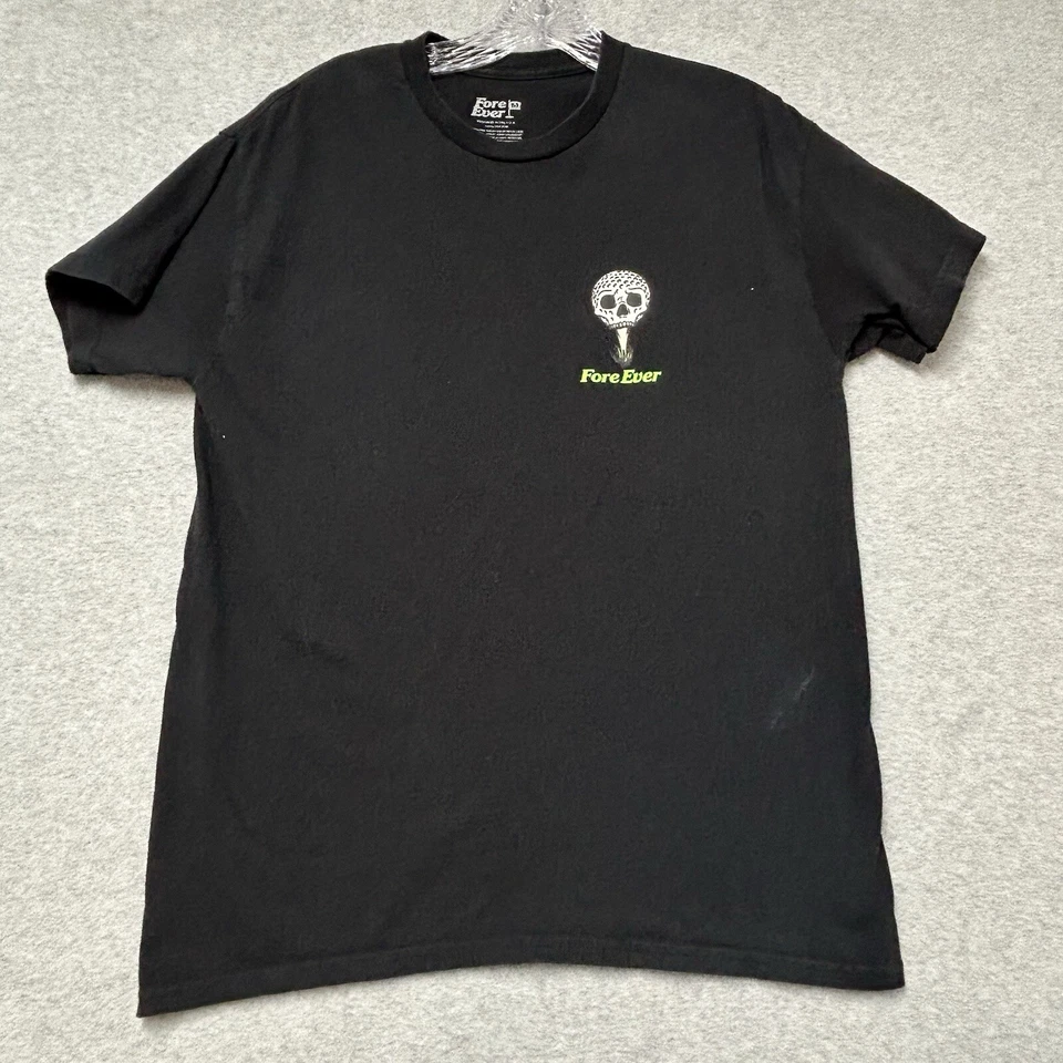 Camiseta FORE EVER Para Hombre Mediana Negra Golf Grunge Esqueleto Manga Corta 100% Algodón Foto 3 de 4