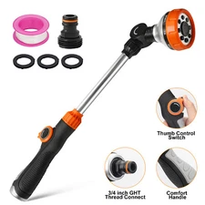 Garden Hose Watering Wand 8 Spray Patterns 18.5in Swivel Head Heavy Duty Nozzle