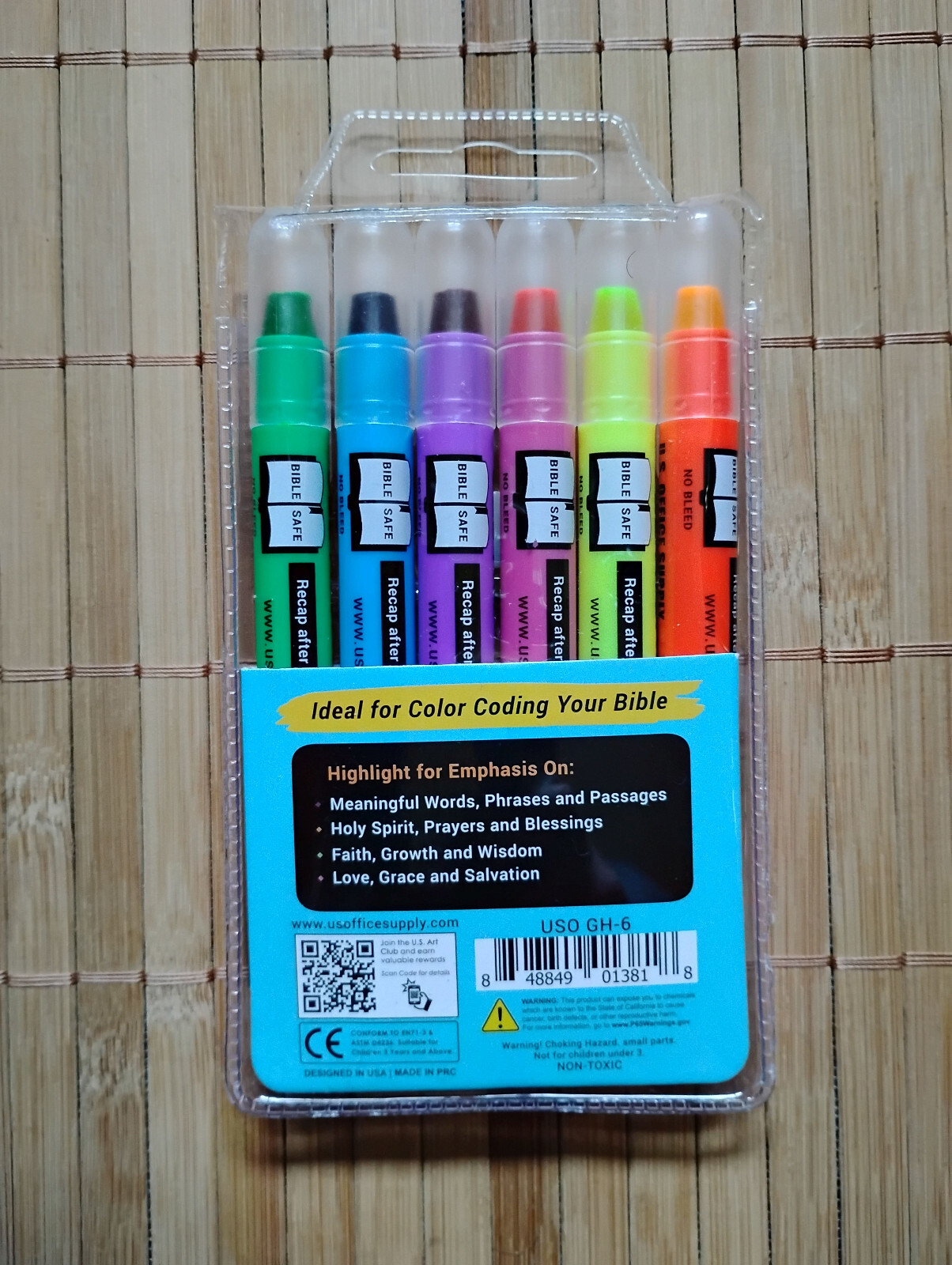6 Bible Safe Gel Highlighters Yellow, Orange, Pink, Purple, Green, Blue-image