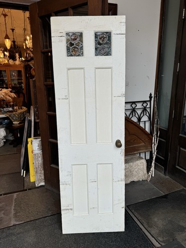 1930s Historic Home Chapel Door with Bottle Glass Windows and Original Hardware