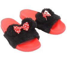 Disney Minnie Mouse Red Bows Furry Slide Sandals Women's Size 10 Vacay Resort