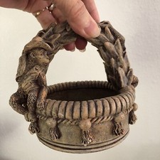 Vintage Monkey Cowboy Safari Hat Resin Handled Basket Planter 6.5 X 5 Figurine
