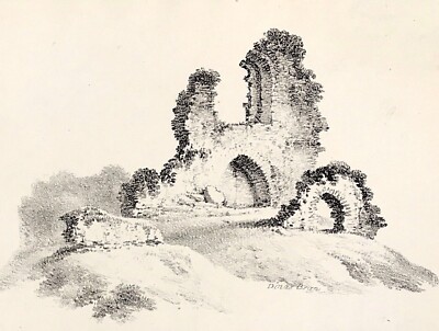Wales Castle Dinas Bran Llangollen seltener Originaldruck von Hullmandel 1830