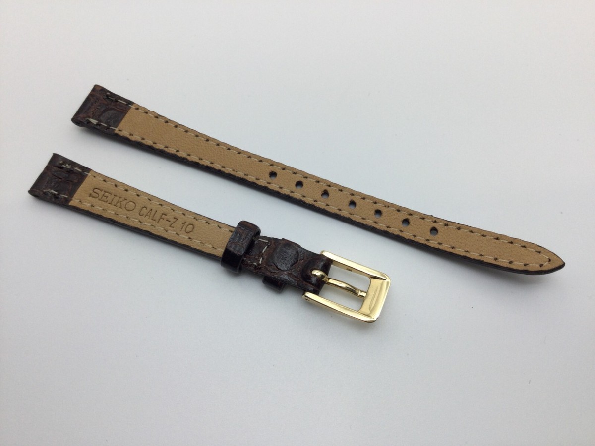 10MM NOS SEIKO BROWN CROCO GRAIN LEATHER STRAP WATCH BAND GOLD 