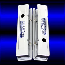 Valve Covers For Small Block Chevy 400 Engines Chrome with 400 Blue Emblems Tall