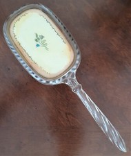 Vintage Clear Lucite Vanity Hair Brush Wood Base Simple Flowers With Cream Color