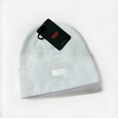 Levi's Slouchy Beanie Mütze Strick One Size Unisex Pastell Blau Bestickt UVP 25 