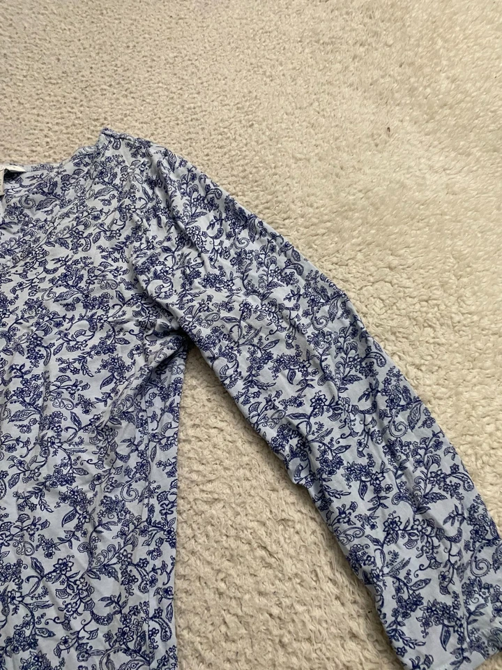 Camisa para dormir Charter Club Intimates para mujer floral manga larga cuello en V azul talla XL Foto 3 de 4