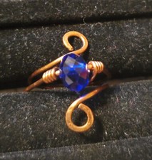 Handmade Copper Ring With Royal Blue Bead