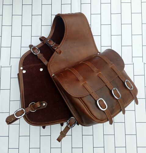 Western Saddle Bag Cow Hide Leather Western Trail Horse Saddle Bag Free Shipping - Picture 1 of 8
