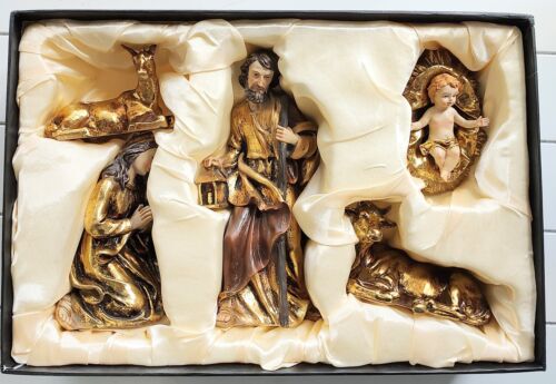 Vintage Giordano di Ponzano 5 Piece Nativity w/ Box Chalkware Spain Jesus Xmas - Afbeelding 1 van 13