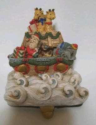 Vintage 1992 Double Glory Taiwan Ltd Santa Noah's Ark Fireplace Stocking Holder
