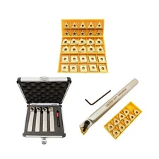 3/4" Metal Lathe Indexable Cutting Turning Tool Holder Set with Indexable Int...