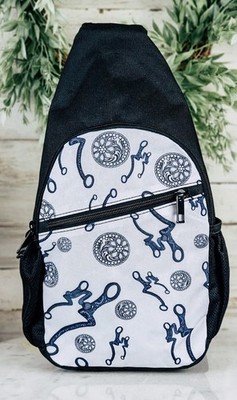Black White Abstract Pattern Sling Bag Women Zipper Accent