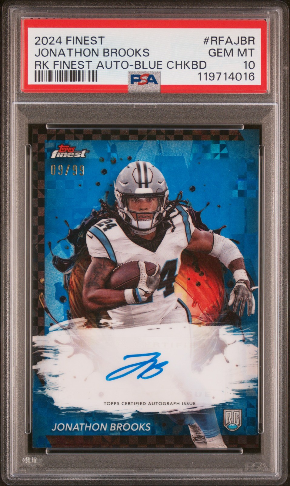 2024 Topps Finest Rookie Finest Auto #RFAJBR Jonathon Brooks Blue Chkbrd PSA 10