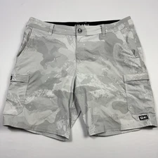 Pelagic Shorts Mens 36 Gray Camo Fishing Hybrid Cargo Nylon Stretch Performance