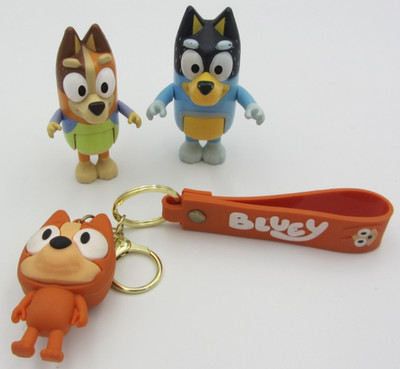 Bluey Figure Lot of 3 - Bandit, Chilli, & Bingo Costume Keychain - Moose Toys
