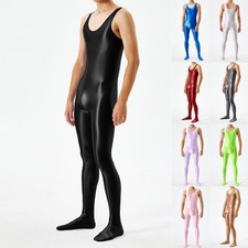 Men Oil Shiny Glossy Bodysuit Jumpsuit Stretchy Full Bodystocking for Sport Yoga