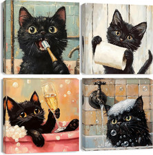 Clendo 4 Pack Black Cat Paint by Numbers Kit for Adults with Frame - Animals in