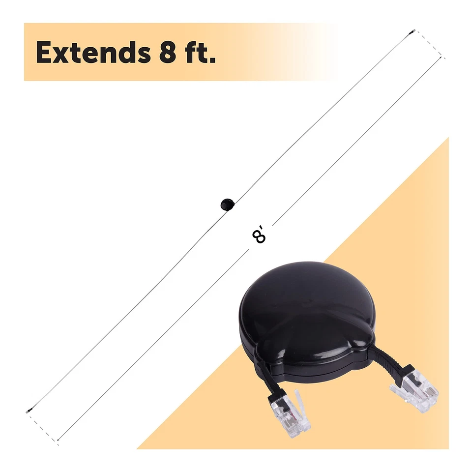 Softalk Retractable Phone Cord Manager 8ft Black Compact Design Cable - Image 2 of 4