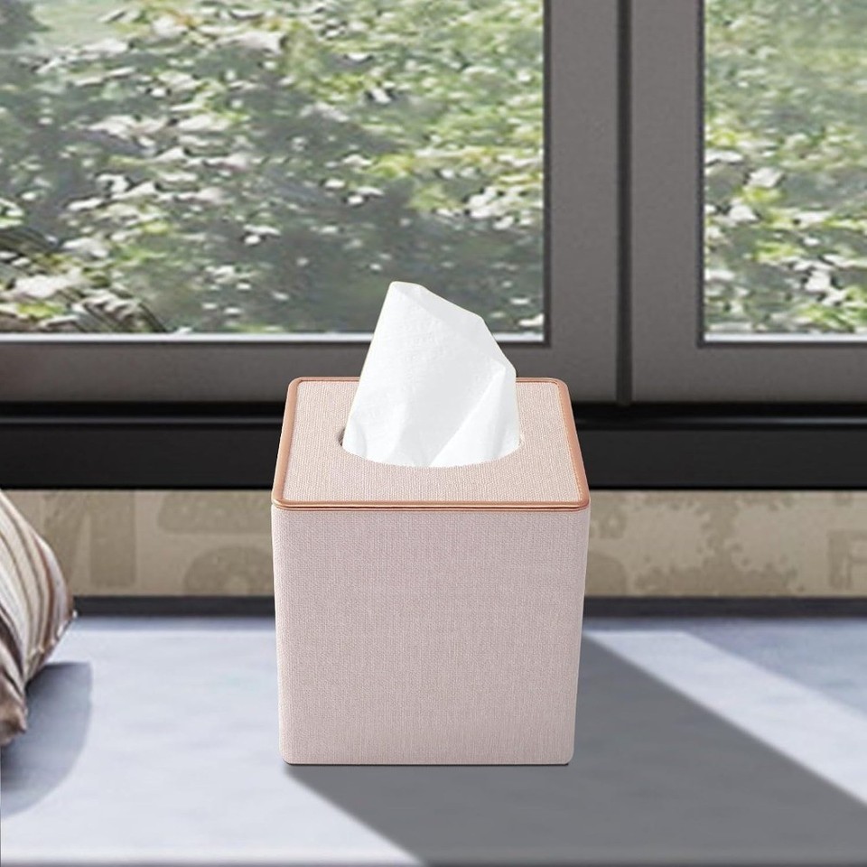 Linen Square Tissue Box Cover,Cube Tissue Box Holder－Excellent Rosegold ...