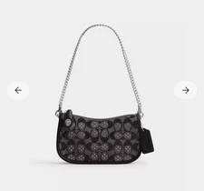 NWT Coach Swinger 20 Bag With Chain In Crystal Signature Jacquard CW568 Black