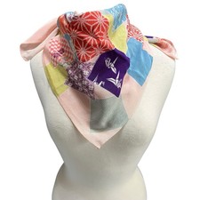VTG Japanese Tango Chirimen Scarf Crepe Patchwork Psychedelic Retro Mod Cranes
