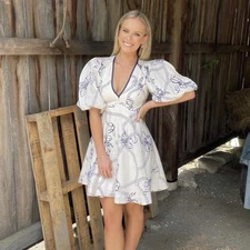 Zimmermann Day Mini Dress Size 2 / AU 12 / US 8 Navy Bows Linen