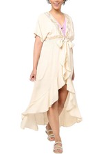 America  Beyond Embroidered Tie Waist Caftan Cream