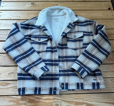 Roxy Women s Sherpa Lined Button Up Plaid Jacket Size S Brown F7