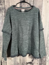 Knox Rose Sweater Sz XXL Forest Green Boho Frayed Fringe Long Sleeve Pullover