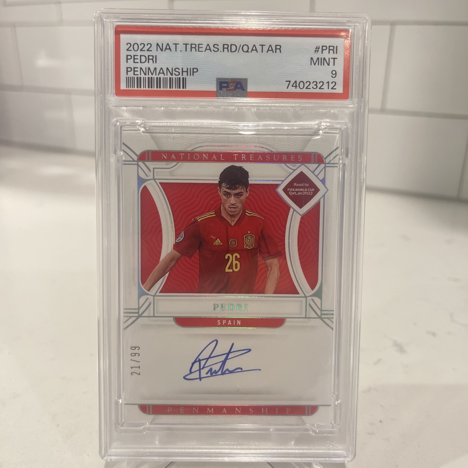 2022 Panini National Treasures RTWC Pedri Auto Penmanship /99 #P-PRI  PSA 9 MINT