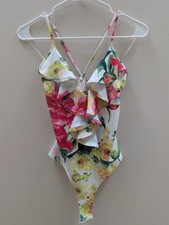 Fashion Nova Floral White Multicolor Combo Bodysuit Hawaiian L Large