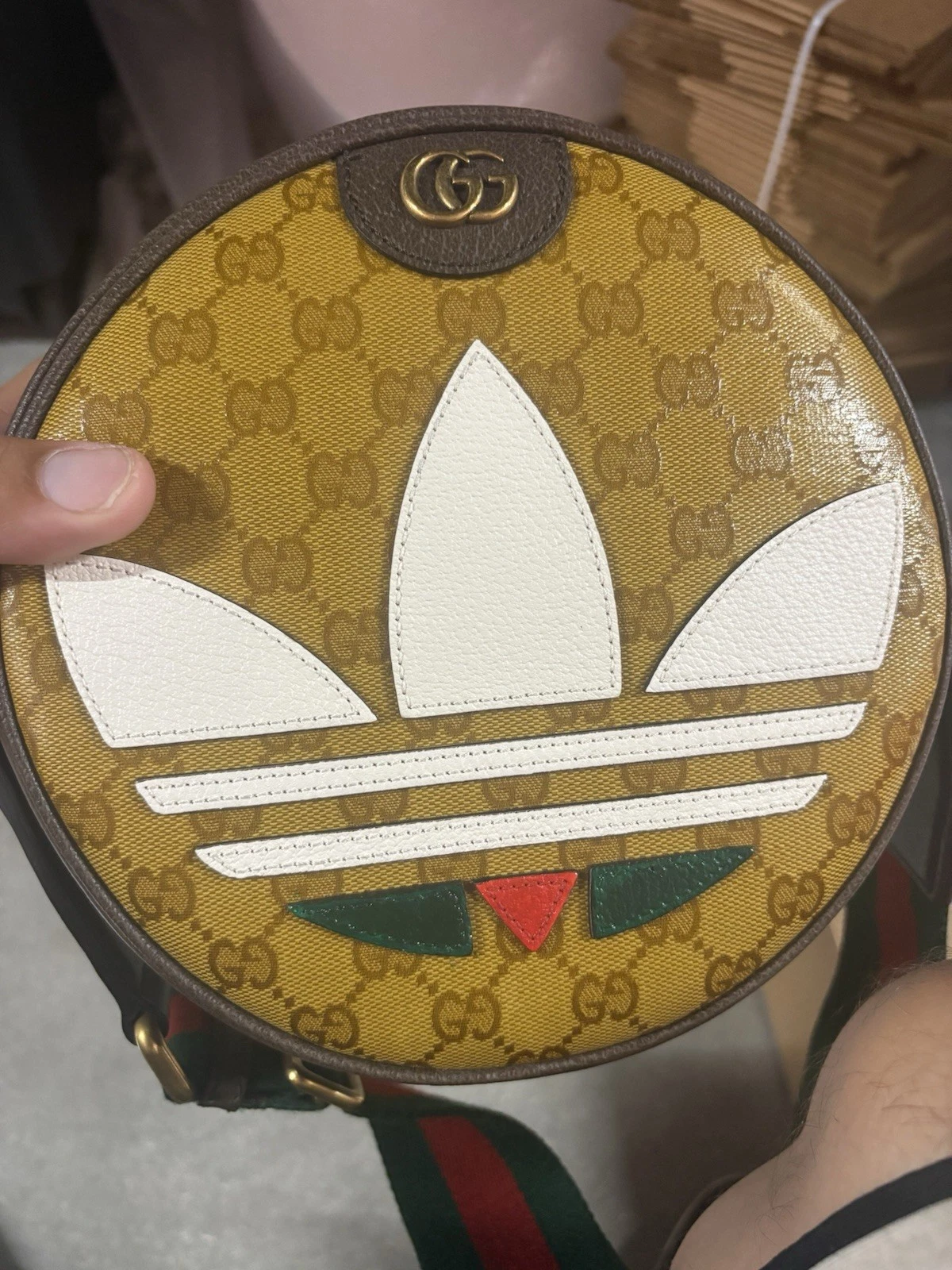 Gucci Adidas X Gucci Ophidiasmall Borsa a tracolla Gg rivestita in tela marrone 702640