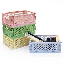 4 Pack Mini Foldable Plastic Storage Baskets Collapsible Organizers for Home Off