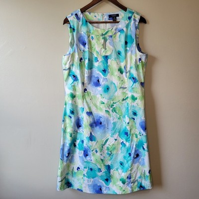 Chaps Floral Watercolor Sleeveless Sheath Dress Size 16 Cotton Blend Stretch 