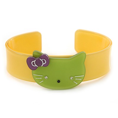 Gelbes, hellgrünes Acryl ''Kitty'' Armreif - 19 cm L