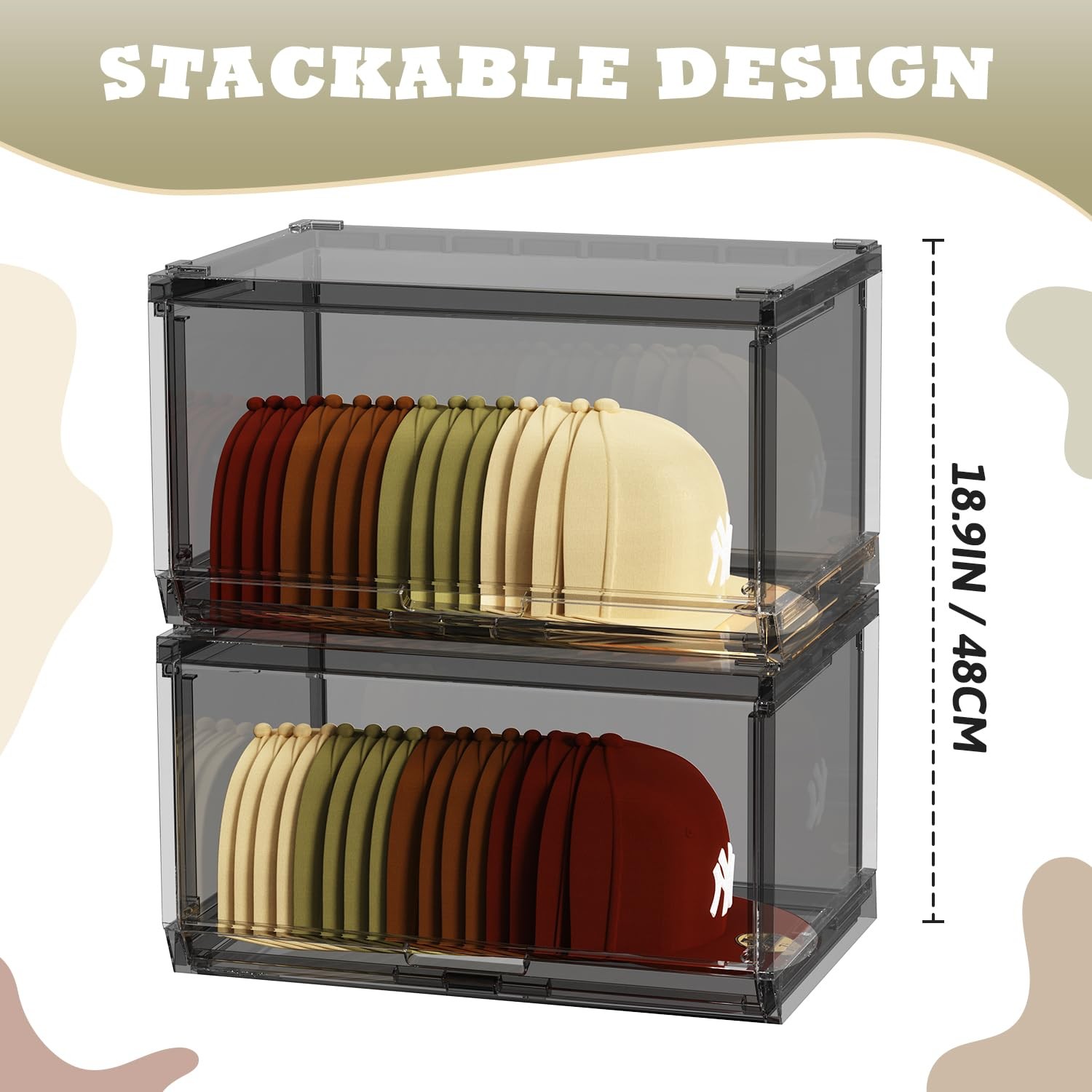 2 Pack Large Hat Organizer Box, Stackable Clear B… - image 3