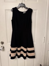 Calvin Klein Black Stripe Fit & Flare Dress Size 8 Sleeveless Pink/Brown