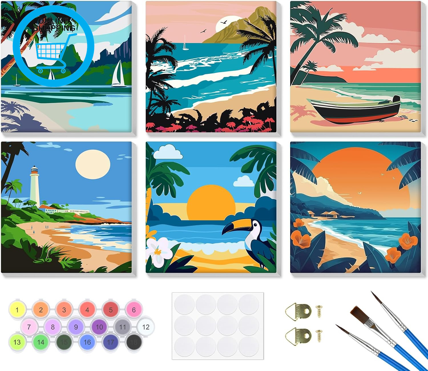 6 Pack Framed Paint by Numbers for Adults Beginner, Landscape Painting by Number