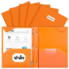6-Pack Plastic Folders with Pockets, Heavy Duty 3-Prong Folders with Labels a...