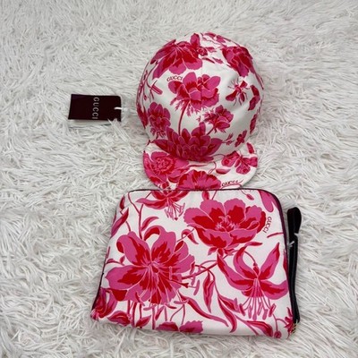 Genuine Gucci Silk Blooms Bee Hat Pouch In Pink Floral Size L 58cm 