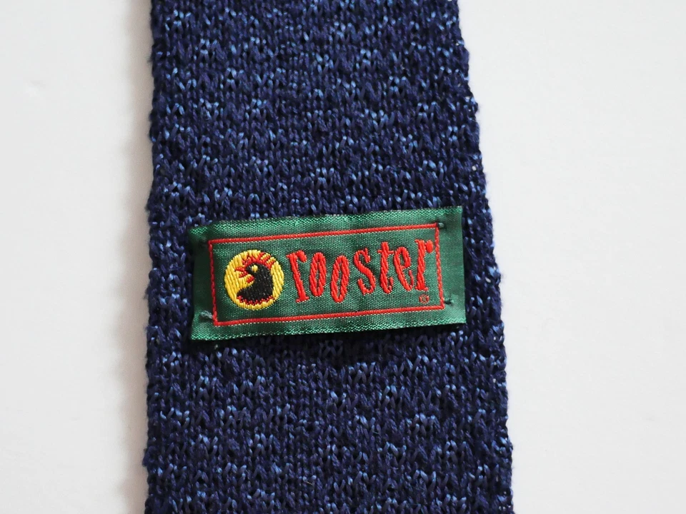 Corbata tejida gallo vintage hecha en EE. UU. extremo puntiagudo azul marino viscosa algodón 58x3 2/4" Foto 4 de 4