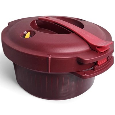 Tupperware Microwave Pressure Cooker 2 Qt Burgundy Red Round Steamer Pot